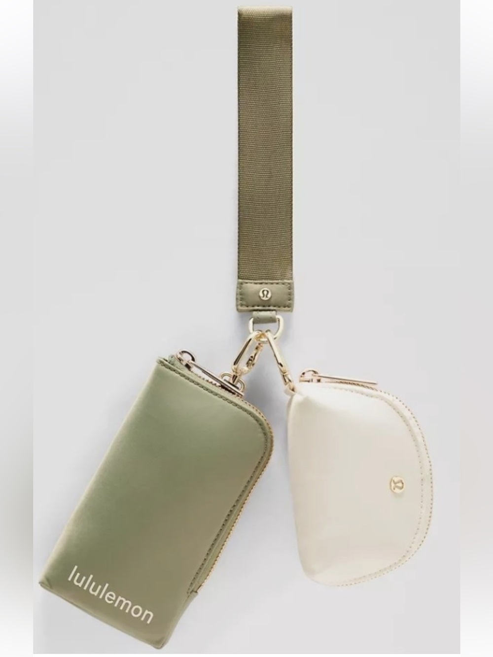 New! Lululemon dual pouch wristlet wallet on bay leaf and light ivory color.